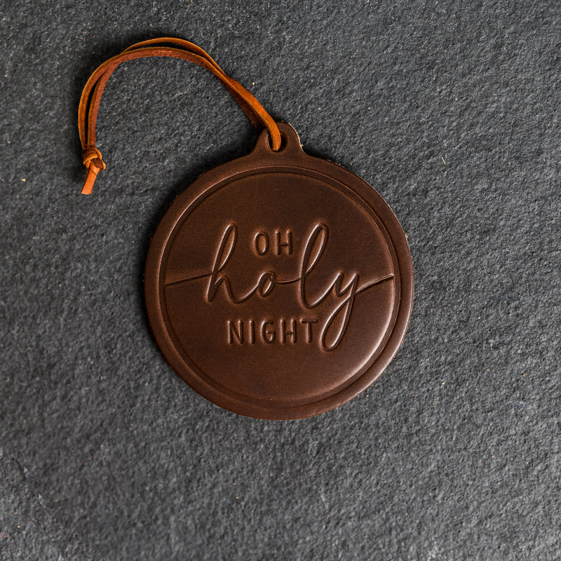 O Holy Night Circle Shape Leather Christmas Ornament | Stocking Tags