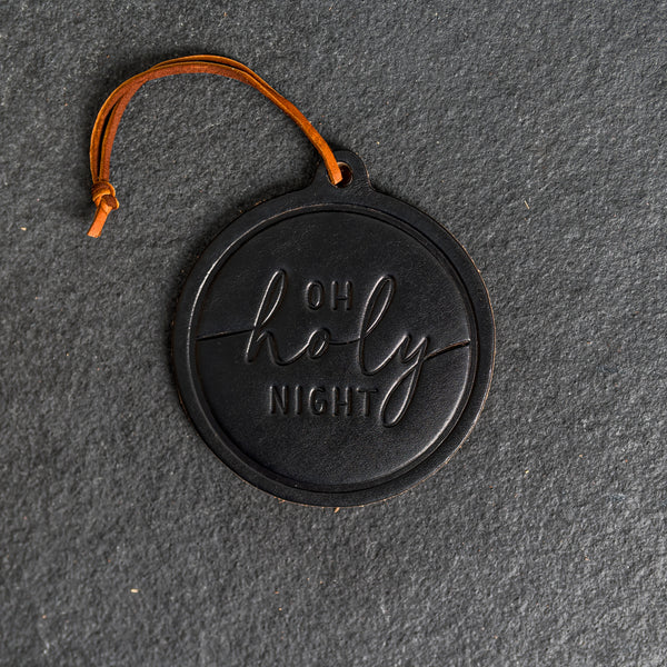 O Holy Night Circle Shape Leather Christmas Ornament | Stocking Tags