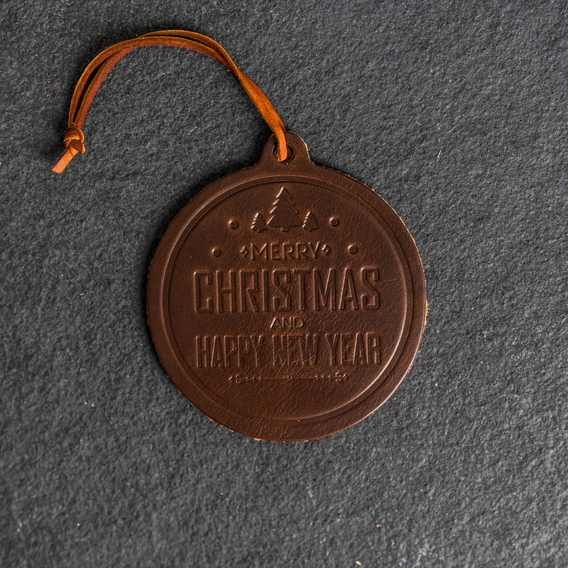 Merry Christmas Circle Shape Leather Christmas Ornament | Stocking Tags