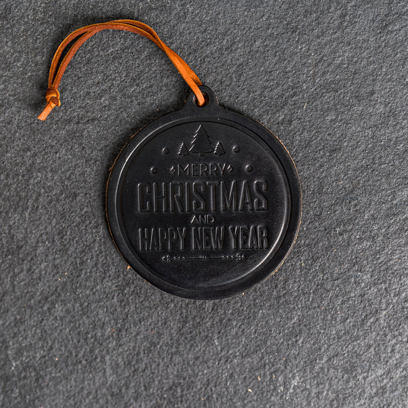 Merry Christmas Circle Shape Leather Christmas Ornament | Stocking Tags