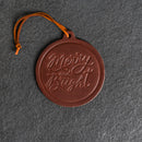 Merry & Bright Circle Shape Leather Christmas Ornament | Stocking Tags
