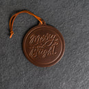 Merry & Bright Circle Shape Leather Christmas Ornament | Stocking Tags