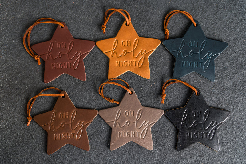 O Holy Night Star Shape Leather Christmas Ornament | Stocking Tags