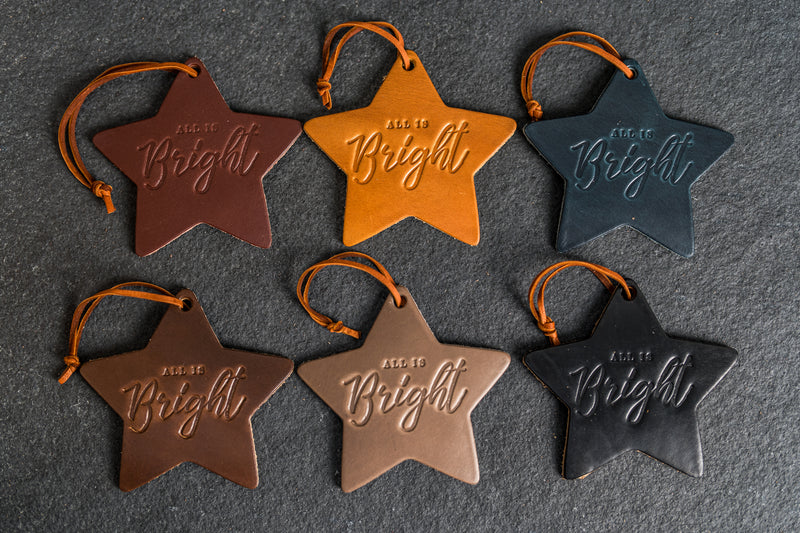 All is Bright Star Shape Leather Christmas Ornament | Stocking Tags