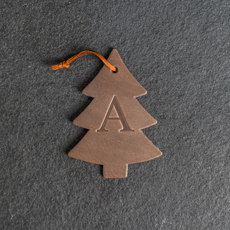 Personalized Leather Christmas Ornament - Pine Tree Shape | Stocking Tags
