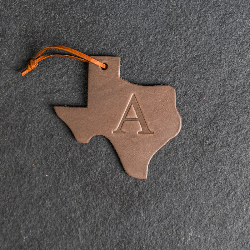 Personalized Leather Christmas Ornament - Texas Shape | Stocking Tags