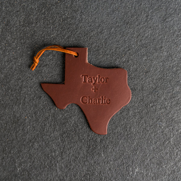 Personalized Leather Christmas Ornament - Texas Shape | Stocking Tags