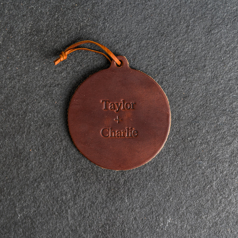 Personalized Circle Shape Leather Christmas Ornament | Stocking Tags