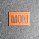 Mom Block Font Stamp Leather Patches with Optional Hook and Loop Fastener