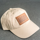 Leather Patch Unstructured Style Hat - Mom Stamp - Block Font