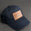 Leather Patch Unstructured Style Hat - Mom Stamp - Block Font