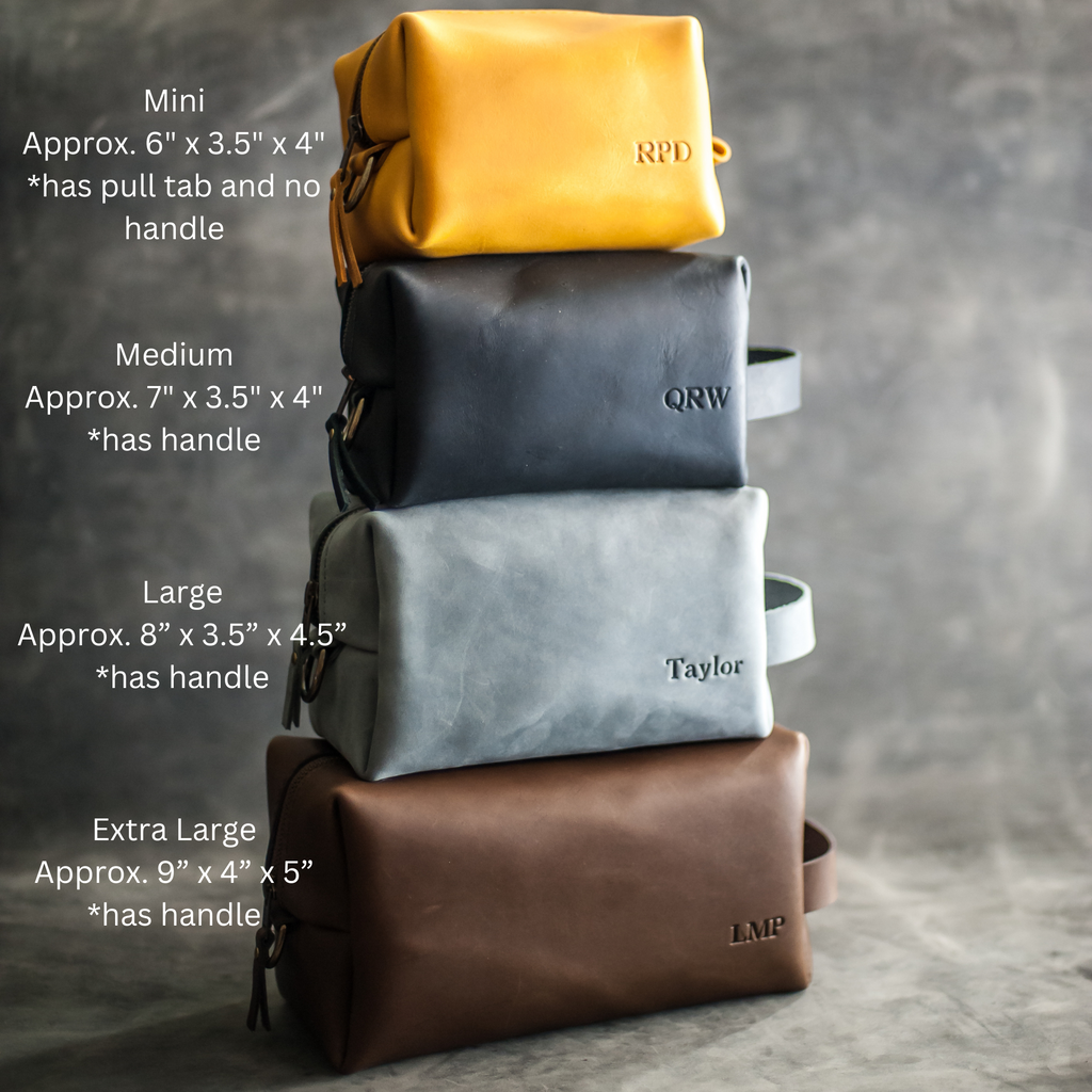 Personalized leather toiletry top bag for him