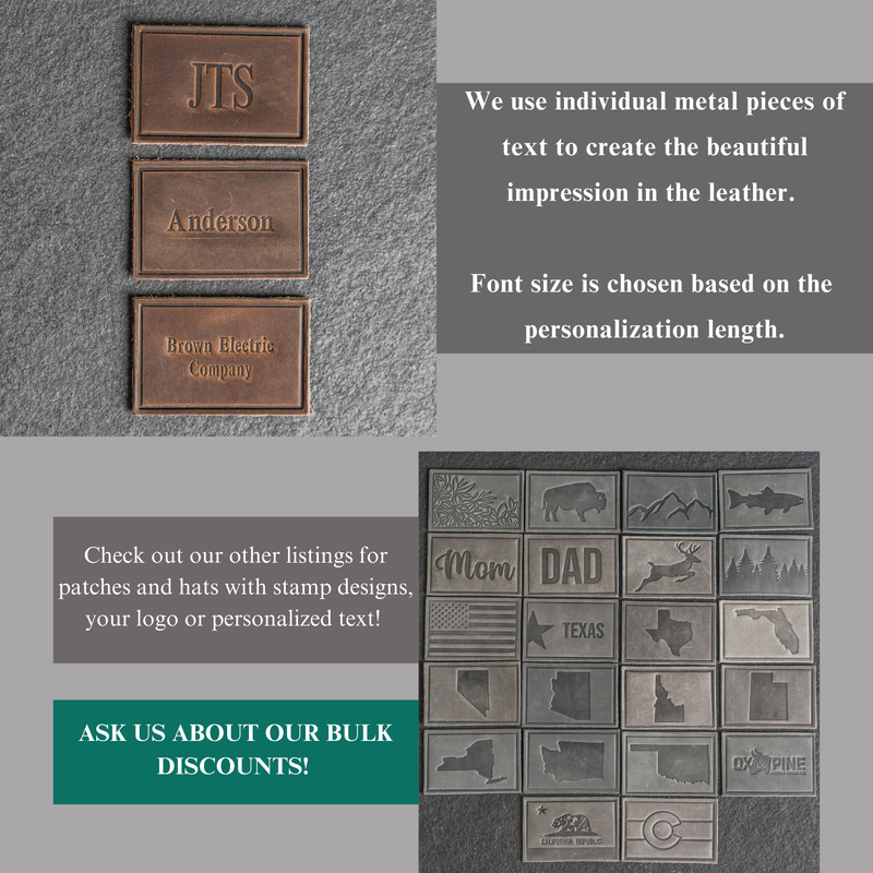 Personalized Leather Patches with Optional Hook Side Fastener - Blank Patches or Personalized with Logo, Image, or Text