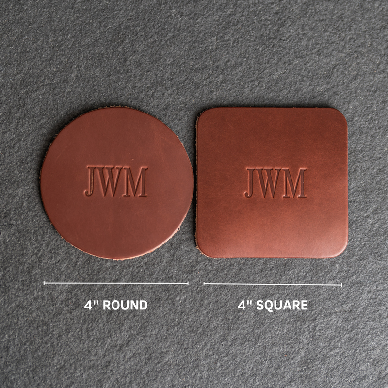 Personalized Leather Coasters -  Individual or Set of 4