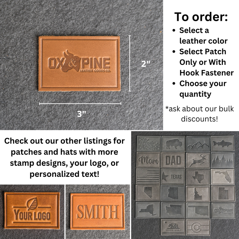 Your Logo Rectangle Leather Patch with Optional Hook Side Fastener