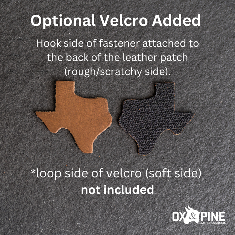 Texas Shape Leather Patches with optional Velcro added