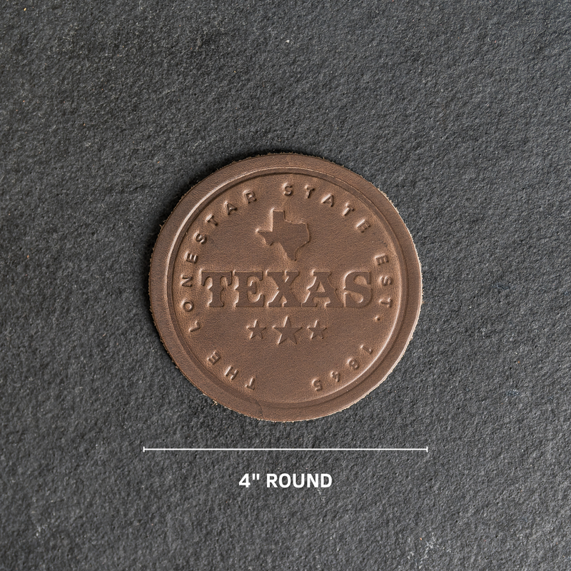 Texas Leather Coasters - 4" Round - Sold individually or as a Set of 4