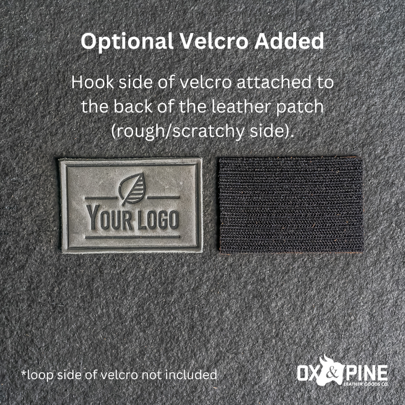 Your Logo Rectangle Leather Patch with optional Velcro added