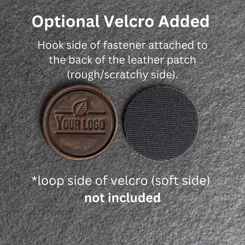 Your Logo Circle Leather Patch with optional Velcro added