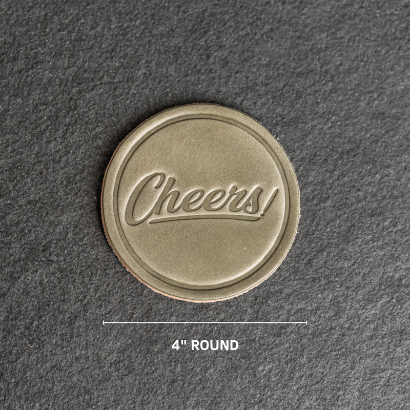 Cheers Leather Coasters - 4" Round - Sold individually or as a Set of 4