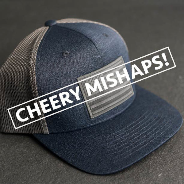 Cheery Mishaps - Leather Patch Performance Style Trucker Hats - 30+ Stamp Design Options