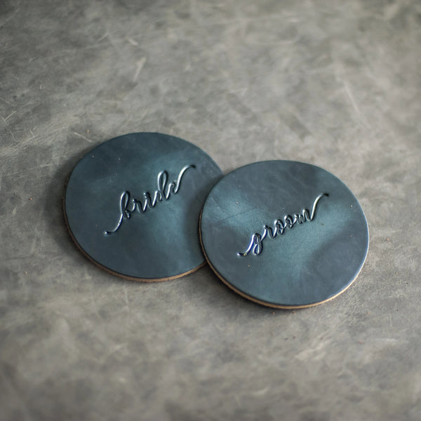 Bride and Groom Leather Coasters - Set of 2