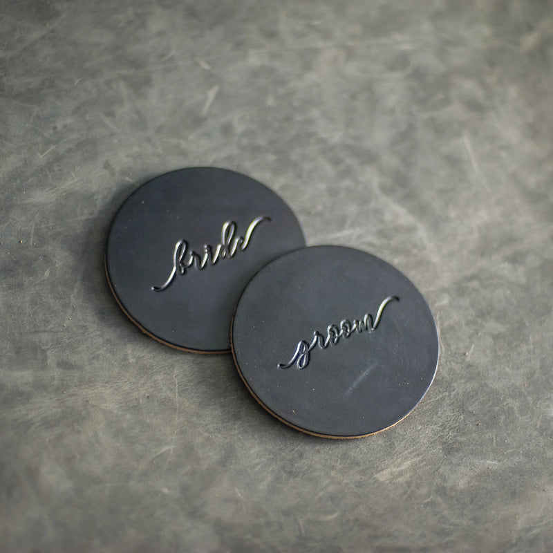 Bride and Groom Leather Coasters - Set of 2