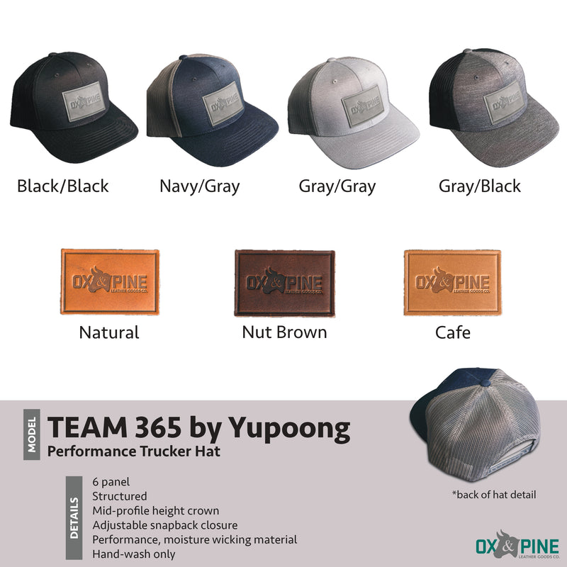 Leather Patch Performance Style Trucker Hat - Deer Stamp