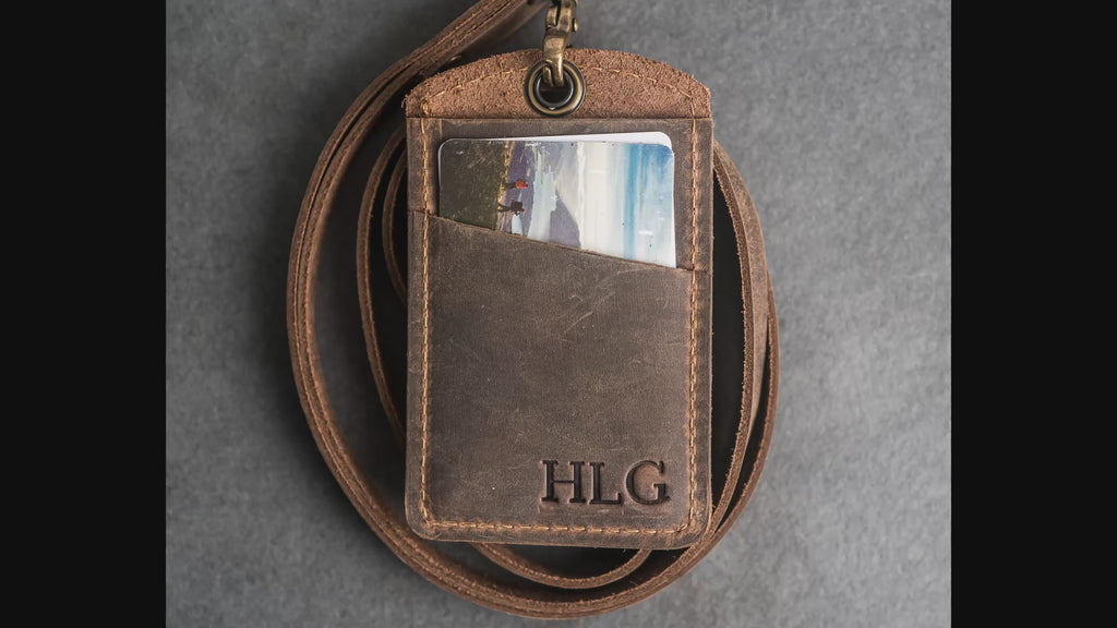 Full Grain Leather ID Badge Holder with Lanyard