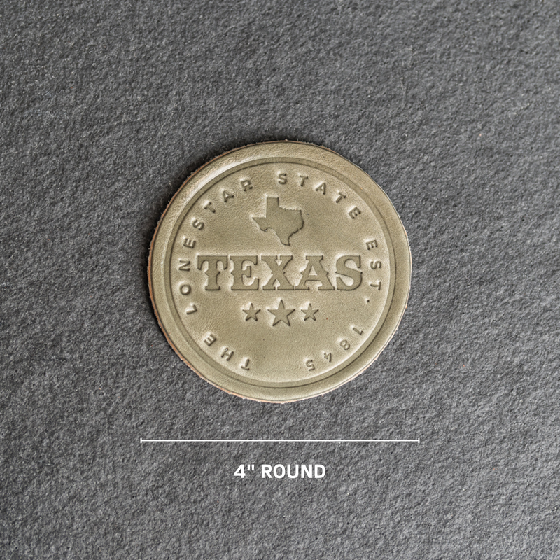 Texas Leather Coasters - 4" Round - Sold individually or as a Set of 4