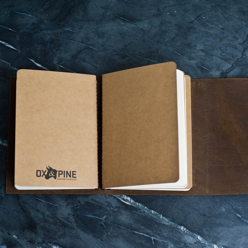 Personalized Refillable Wrap Leather Journal - Inside view of notebooks - Ox & Pine