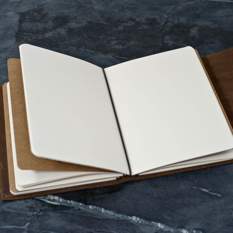 Personalized Refillable Wrap Leather Journal - Inside with notebooks in and view of elastic - Ox & Pine