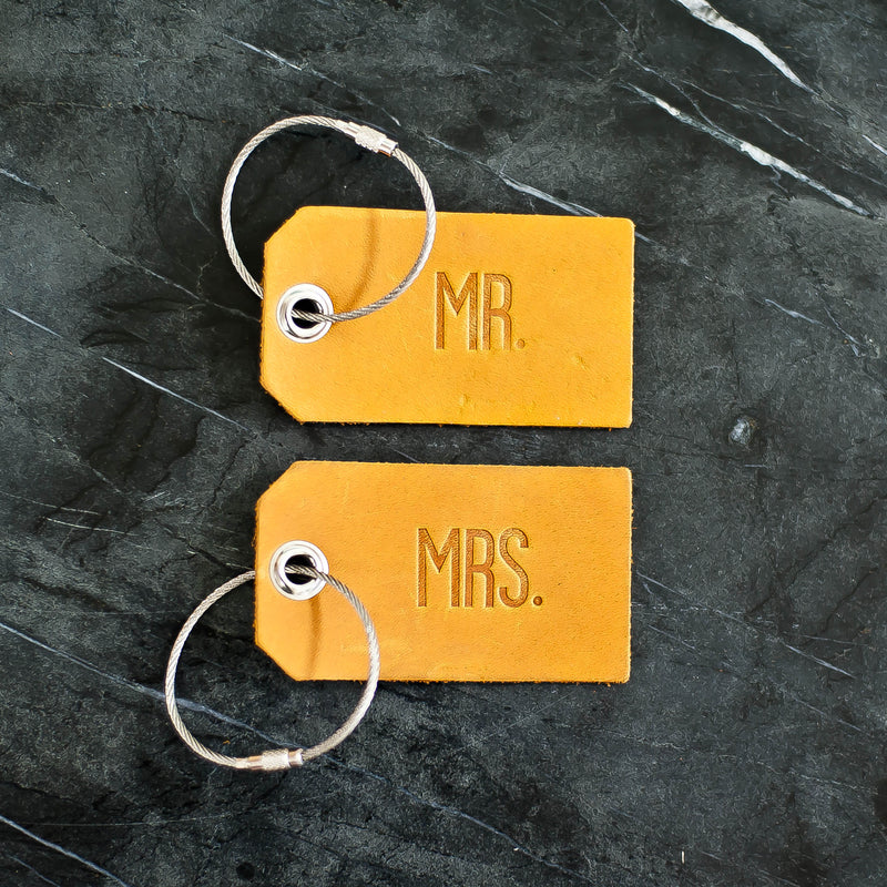 Set of Personalized Mr and Mrs Leather Luggage Tags - Saddle Tan - Wedding Gift, Couple Gift, Anniversary Gift - Ox & Pine