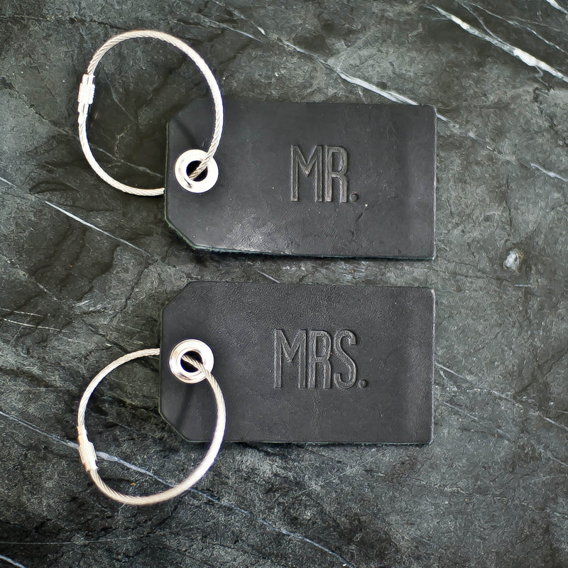 Set of Personalized Mr and Mrs Leather Luggage Tags - Black - Wedding Gift, Couple Gift, Anniversary Gift - Ox & Pine