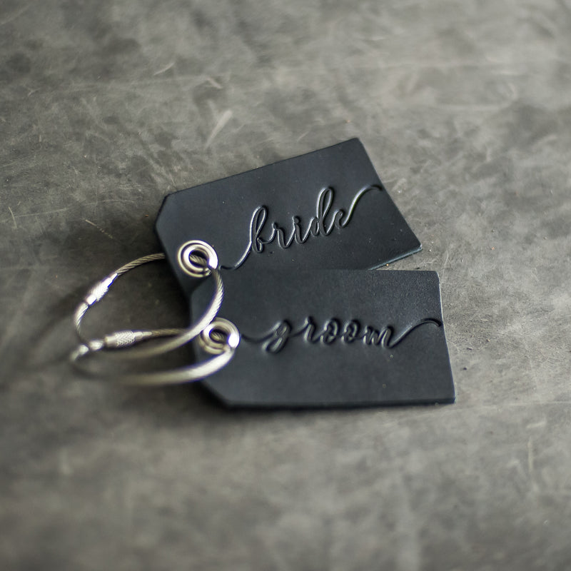 Set of Bride and Groom Stamped Leather Luggage Tags