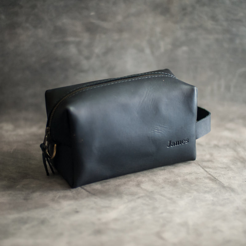 Black Leather Toiletry Bag