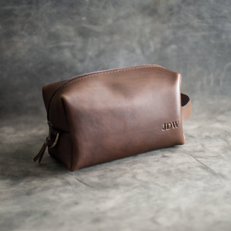 Personalized Toiletry Bag Mens Dopp Kit Brown Leather -  Norway