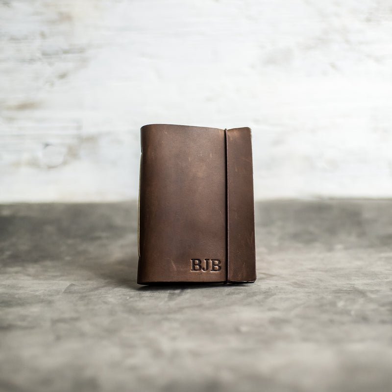Classic Personalized Leather Pocket Journal with Professional Elastic Closure