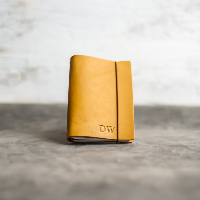 Refillable Personalized Leather Pocket Journal with Professional Elastic Closure