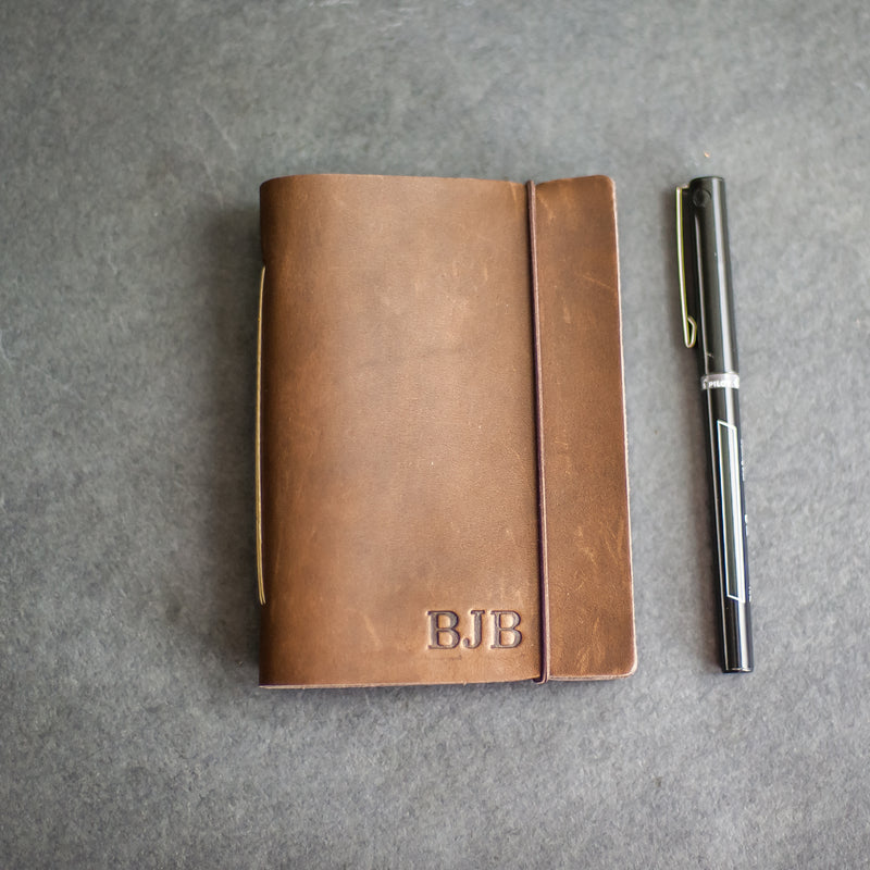 Classic Personalized Leather Pocket Journal with Professional Elastic Closure