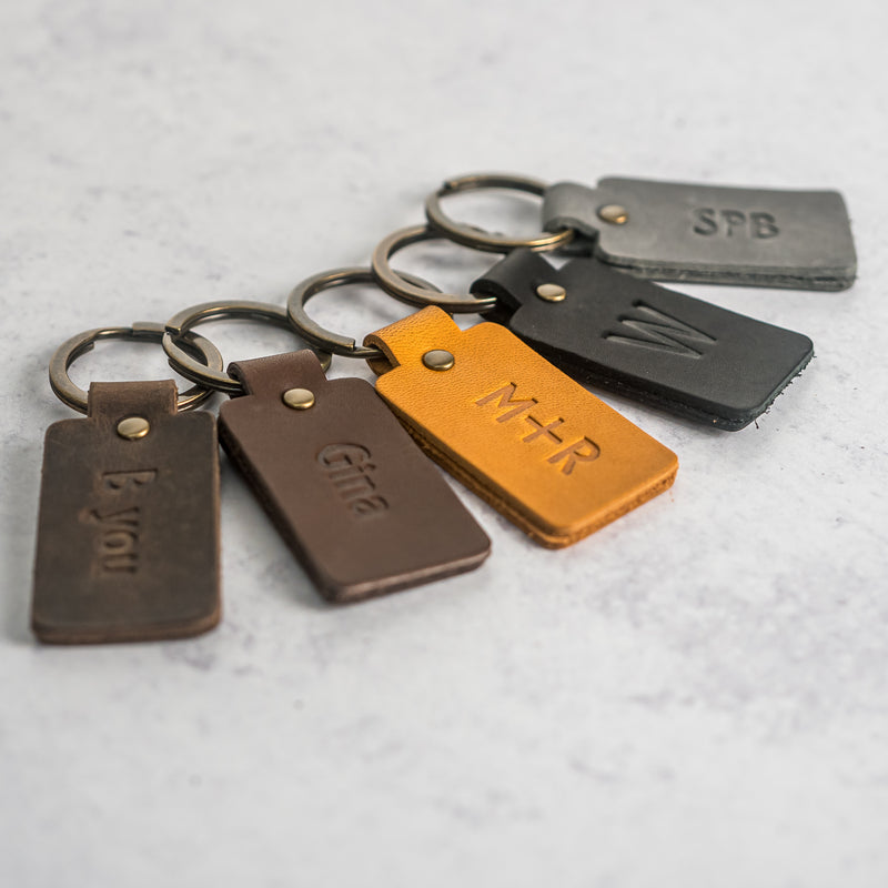 Double-Sided Rectangle Keychain |Personalized Premium Leather Keychain |  Custom Key Fob | Leather Gift Handmade in the USA