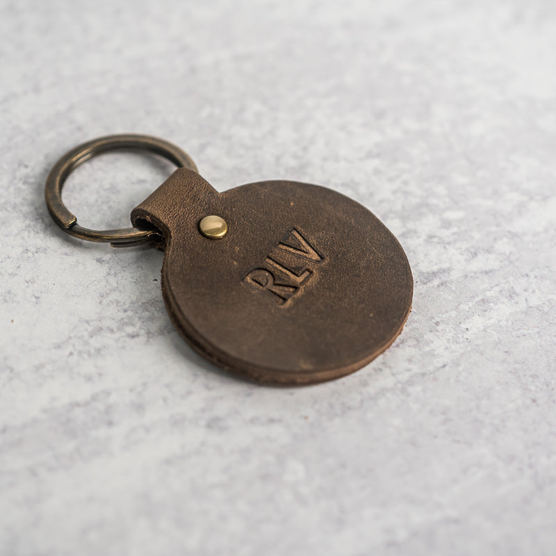 Round Keychain | Personalized Premium Leather Keychain | Custom Key Fob | Leather Gift Handmade in the USA