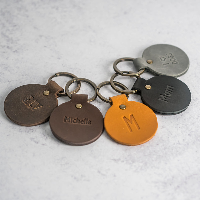 Round Keychain | Personalized Premium Leather Keychain | Custom Key Fob | Leather Gift Handmade in the USA