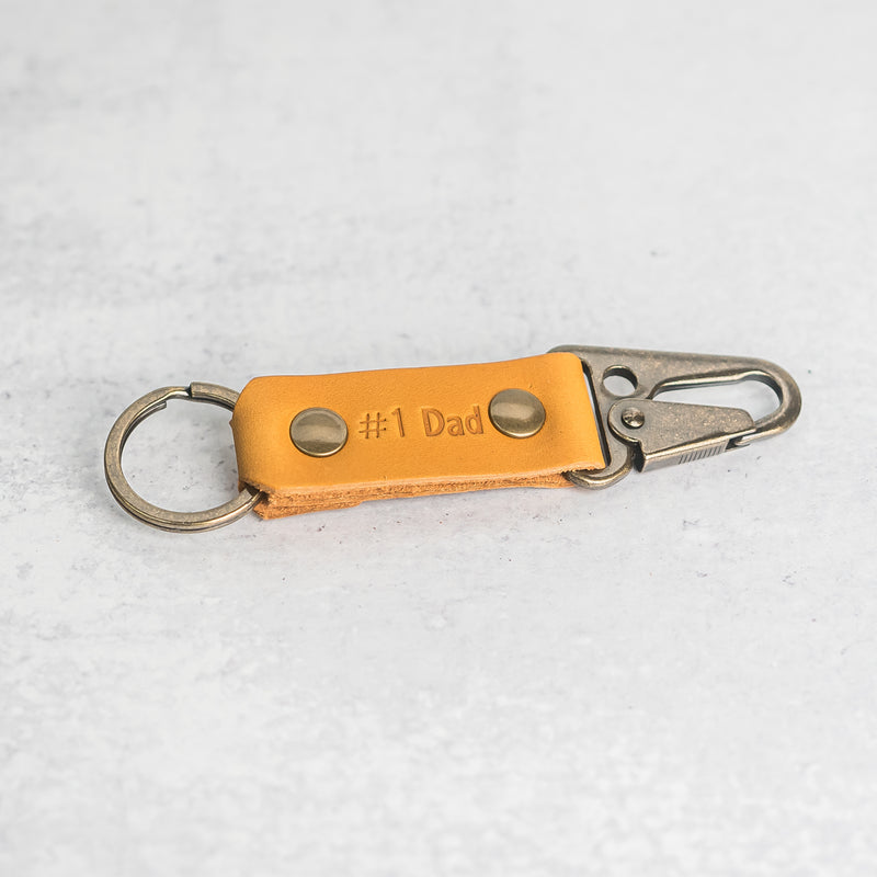 Ox & Pine Push Clip Keychain | Personalized Premium Leather Keychain | Custom Key Fob | Leather Gift Handmade in The USA Rustic Gray