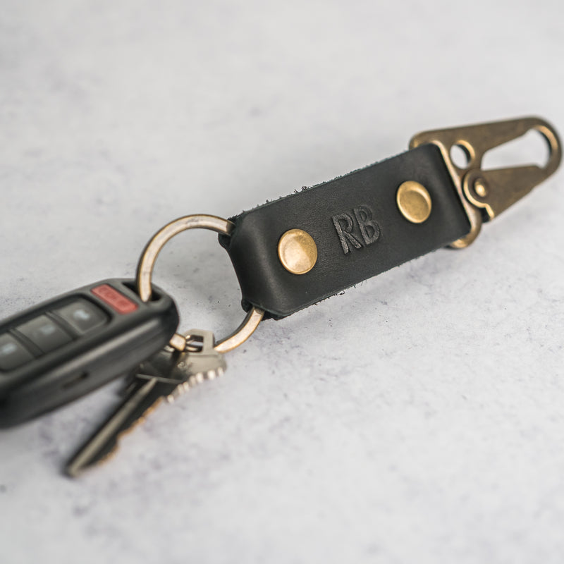 Push Clip Keychain | Personalized Premium Leather Keychain  | Custom Key Fob | Leather Gift Handmade in the USA