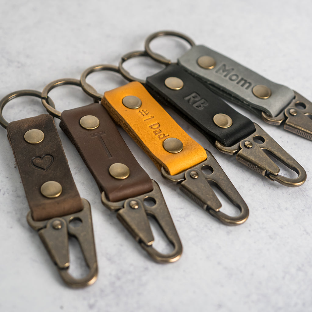 Ox & Pine Round Keychain | Personalized Premium Leather Keychain | Custom Key Fob | Leather Gift Handmade in The USA Rustic Gray