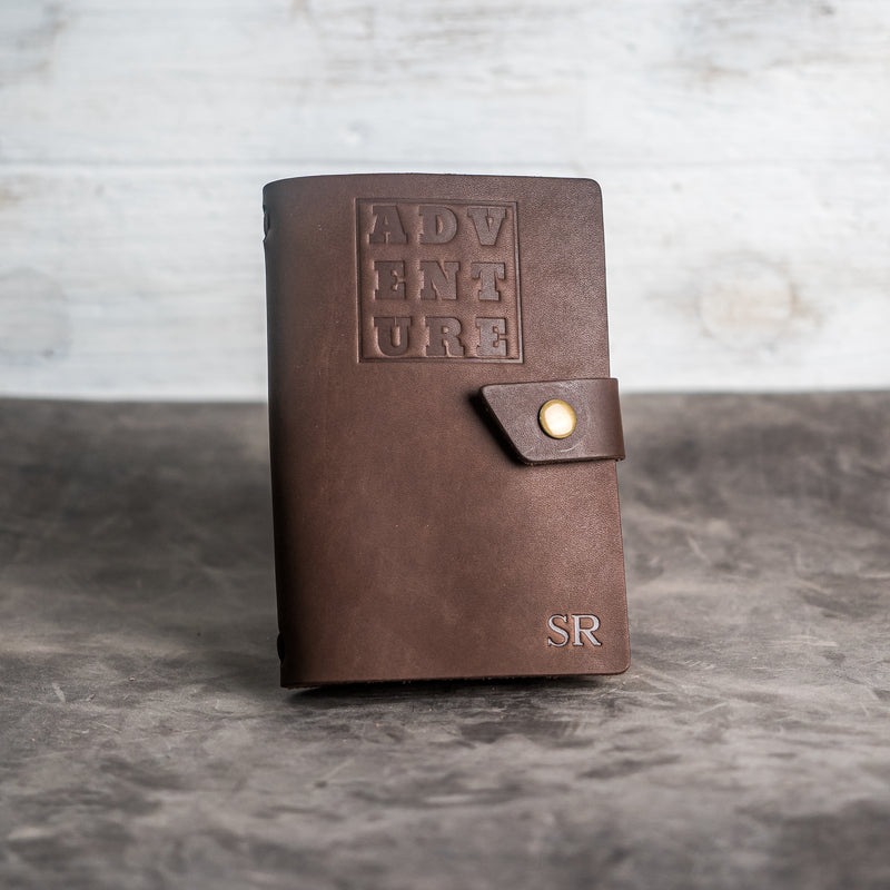 Refillable Leather Adventure Journal with Snap Closure | Personalized Travel Gift | Travel Notebook | Leather Journal