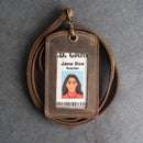 Leather ID Card Holder with Lanyard | Personalized Leather Badge Holder with Lanyard