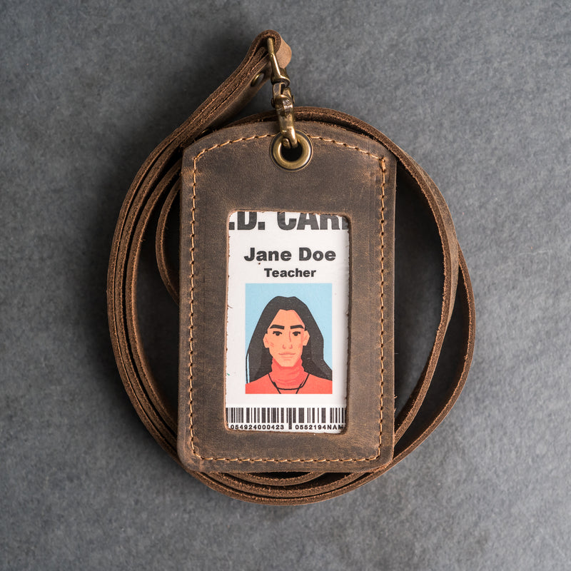 Leather ID Card Holder with Lanyard | Personalized Leather Badge Holder with Lanyard Rustic Gray / Short Leather ID Card Holder with Lanyard | Personalized Leather Badge Holder with Lanyard Rustic Gray / Short