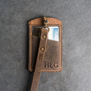 Leather ID Card Holder with Lanyard | Personalized Leather Badge Holder with Lanyard